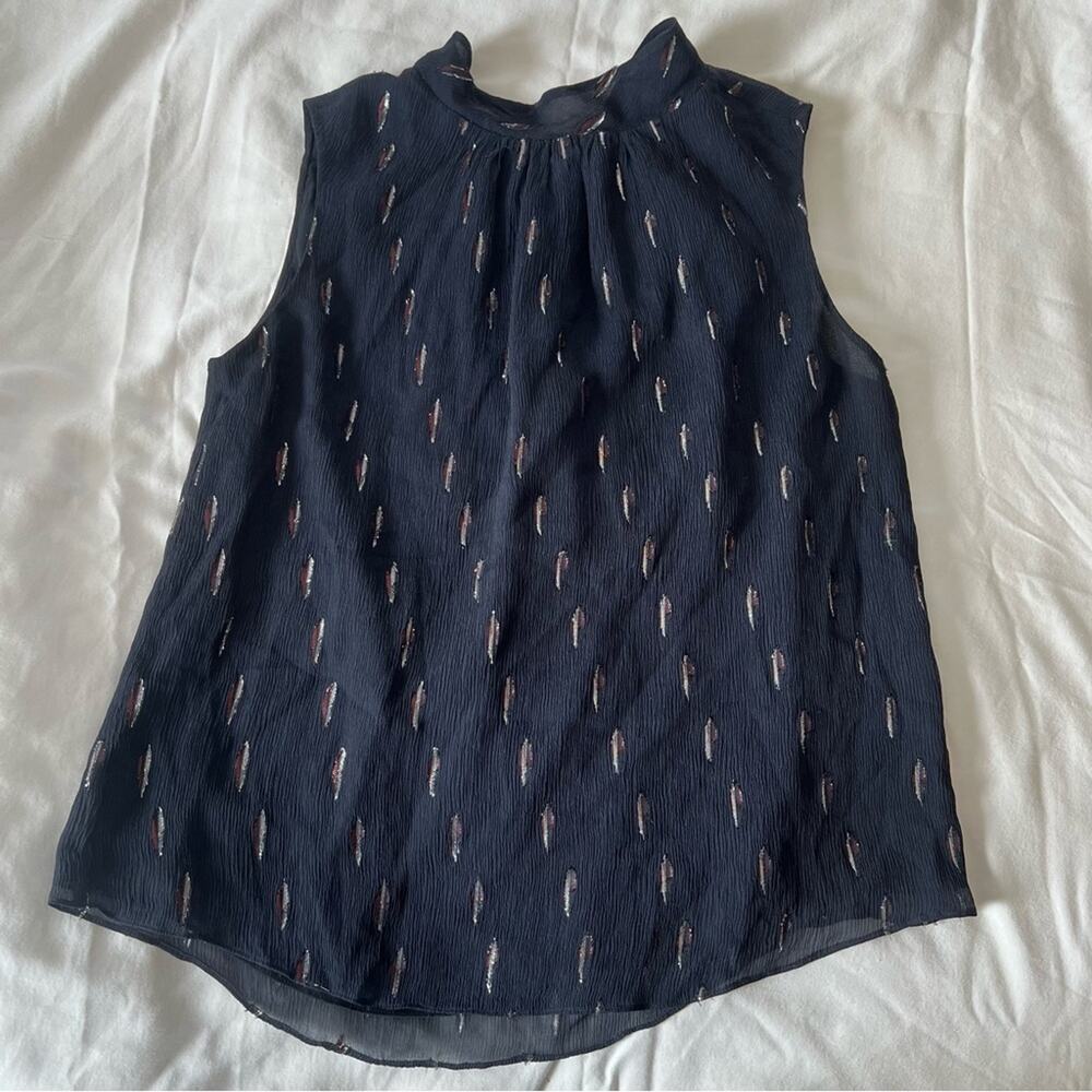 Rebecca Taylor Dark Navy Blue Sleeveless Shimmer Silk High Neck
Blouse 6
